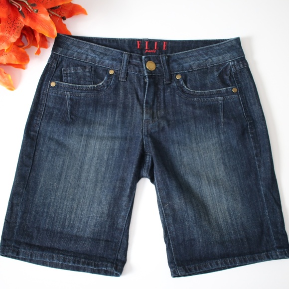 Elle Pants - ELLE Paris Dark Blue Jean Denim Shorts
